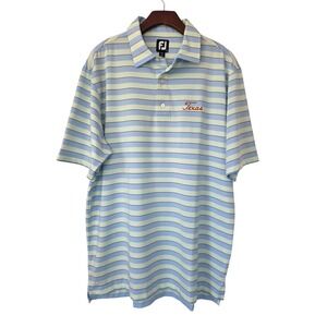Footjoy Mens Short Sleeve Polo Golf Shirt L Blue Green Stripe Texas Embroidery